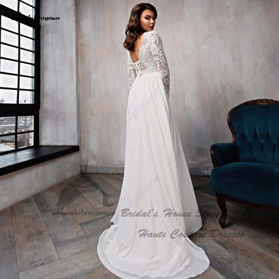 Lakshmigown Hippie Lace Long Sleeve Dress Bridal Sexy A Line Boho Wedding Dresses 2024 Plus Size Beach Wedding Gown Customized 3
