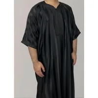 Men's Embroidered Arab Youth Dark Green Muslim Robe Men