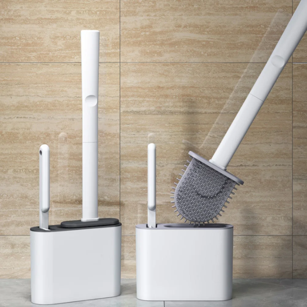 

Silicone Toilet Brush & Holder Set Wall-Mounted Toilet Bowl Brush with Soft Bristles Anti-Skid Handle Bathroom Cleaning Tools
