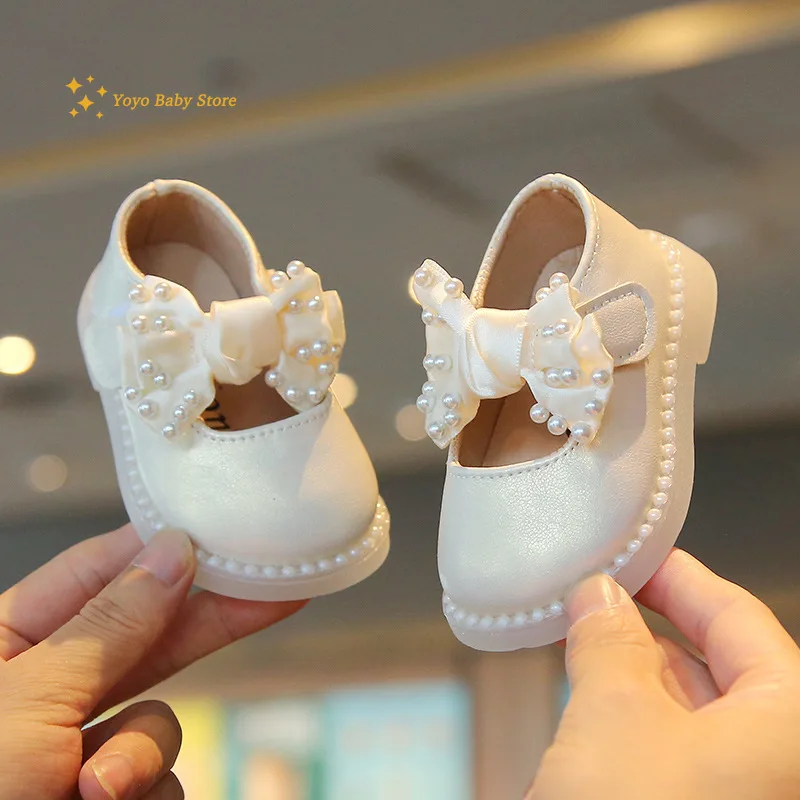 Baby Girls Big Bow Shoes Low Heel Flower Wedding Party Dress Shoes Princess For Kids Toddler Leather