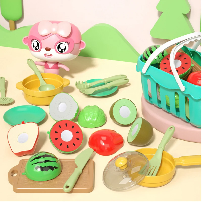 Kids Pretend Play Kitchen Toys Role Play Educational Baby Cutting Fruits Vegetable Kitchen Food Set for Girls Gift 17PCS