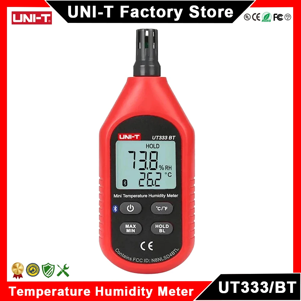UNI-T 디지털 습도계 온도계, 온도 습도 계량기, 미니 센서, 블루투스, 2 in 1, UT333, UT333BT