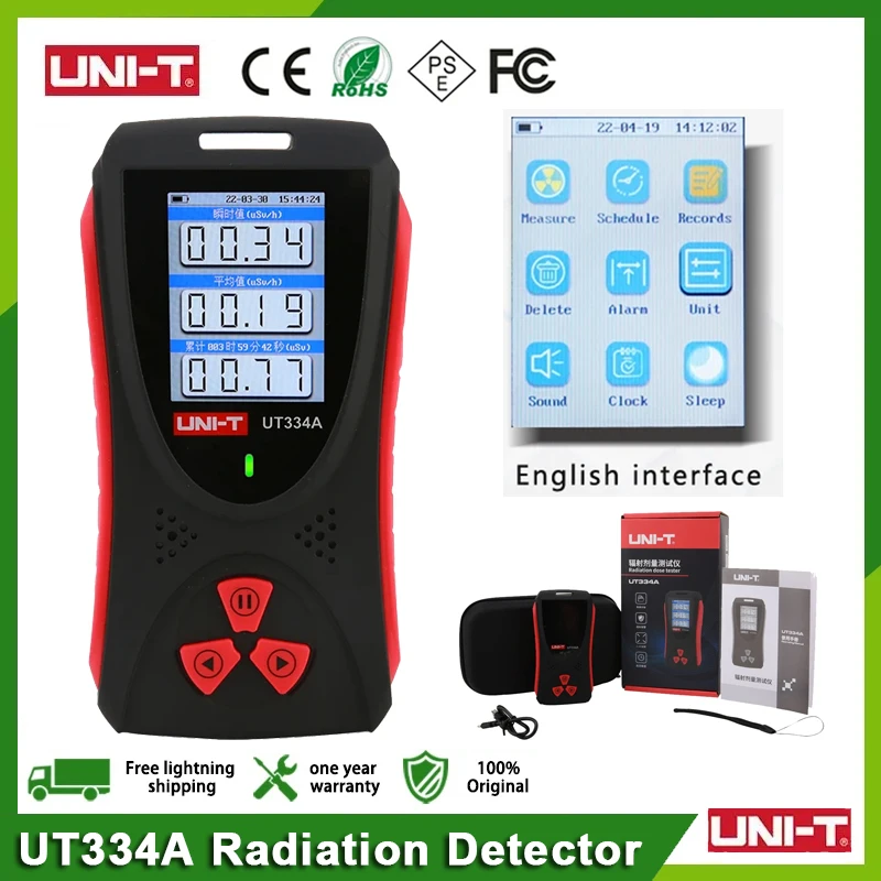 UNI-T UT334A Geiger Counter Electromagnetic Radiation Detector Personal Dosimeter X-ray Beta Gamma Detection EMF Meter