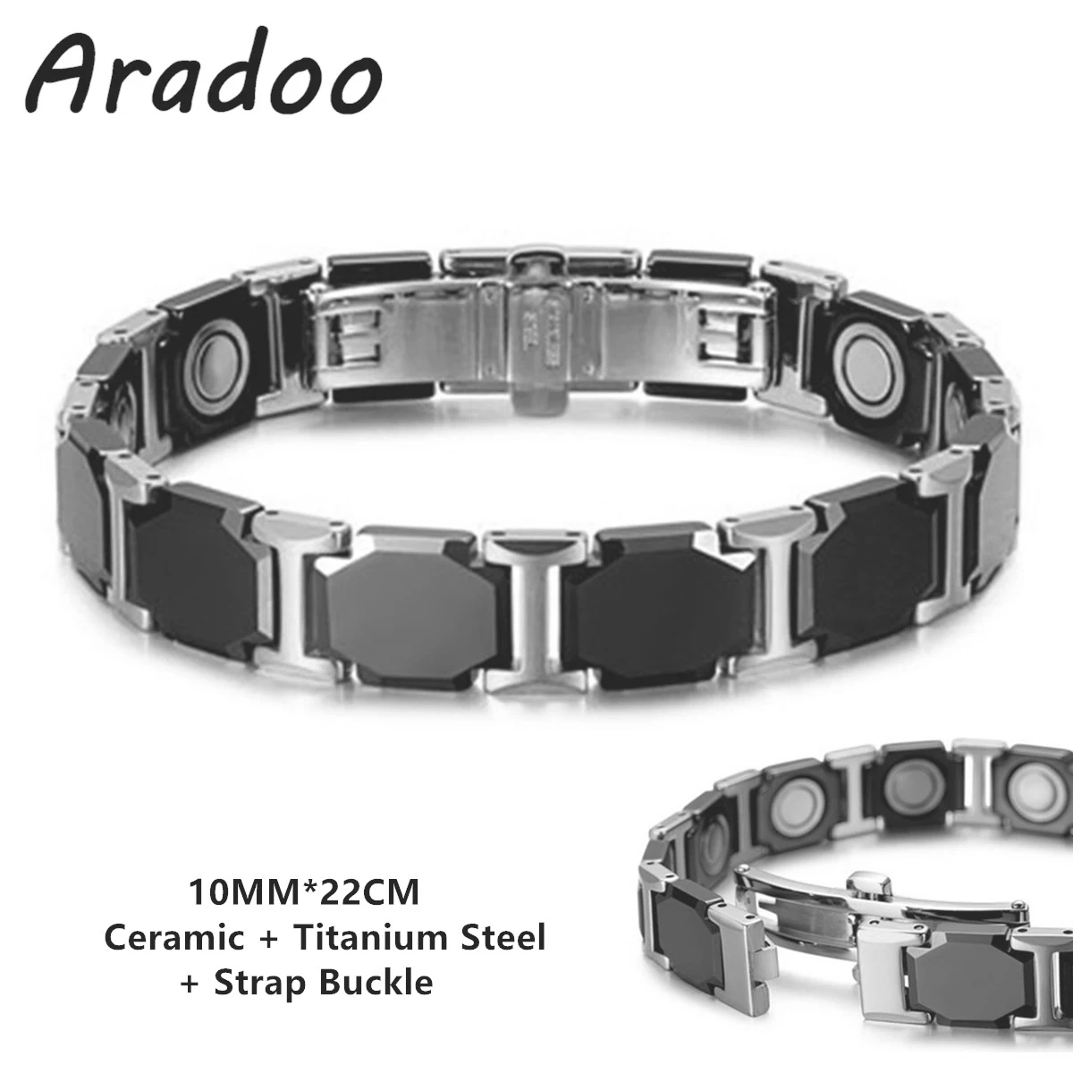 Titanium Steel & Ceramic Magnetic Hematite Sport Bracelet