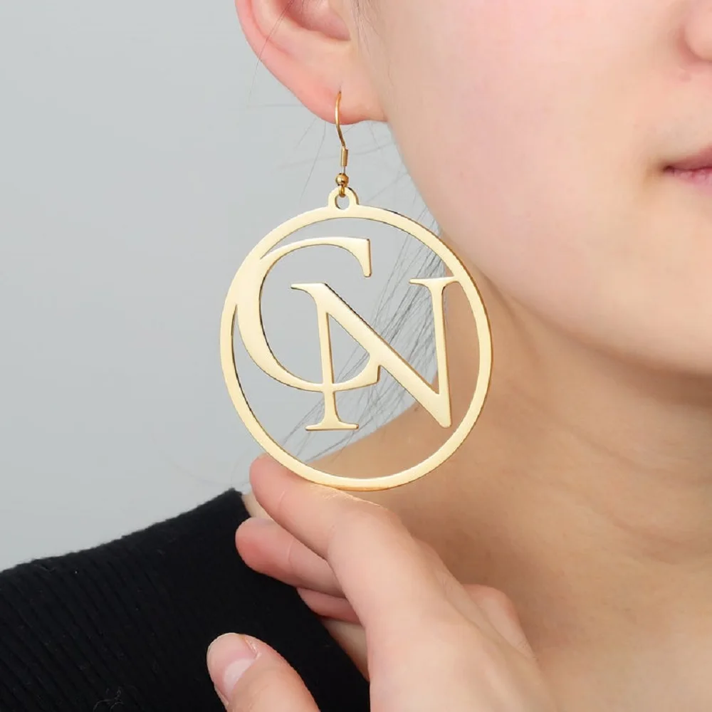 Custom Earrings for Women Hoop Initial 2 Letters Custom Droop Hook Earrings-Gold Earrings Set for Women-Party Mother's Day Gift