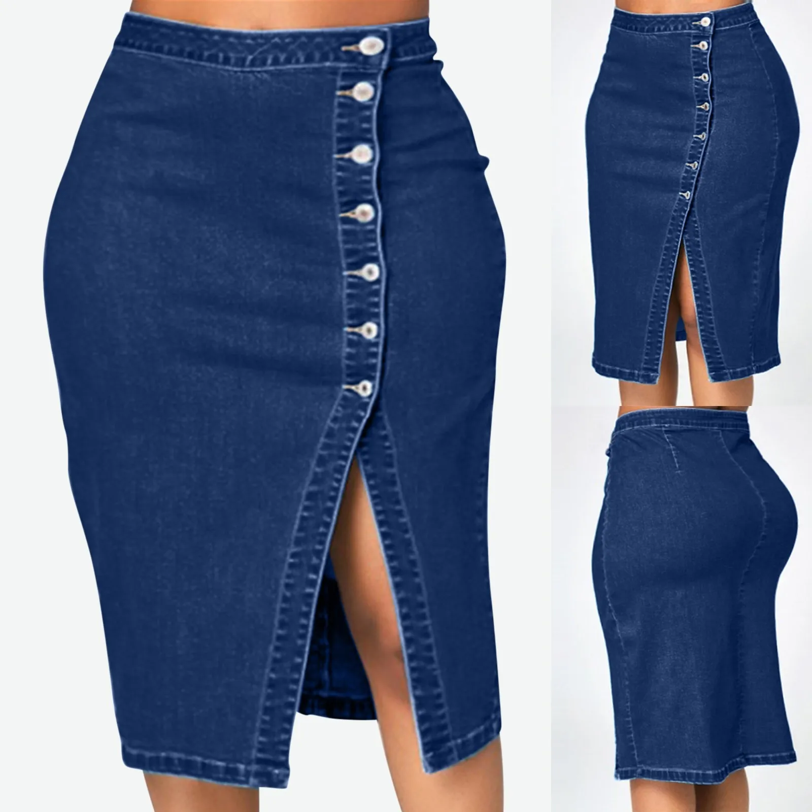 Women's Long Denim Skirt Summer 2023 New Vintage High Wasit Jeans Skirt Button Female Straight A-line Pencil Skirts Solid Color