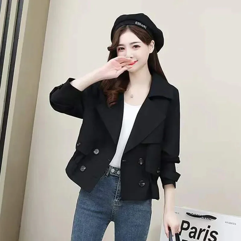 High-quality Windbreaker Women's Short Jacket 2024 Spring And Autumn New Large Lapel Double-Breasted Jacket Top Female Trench