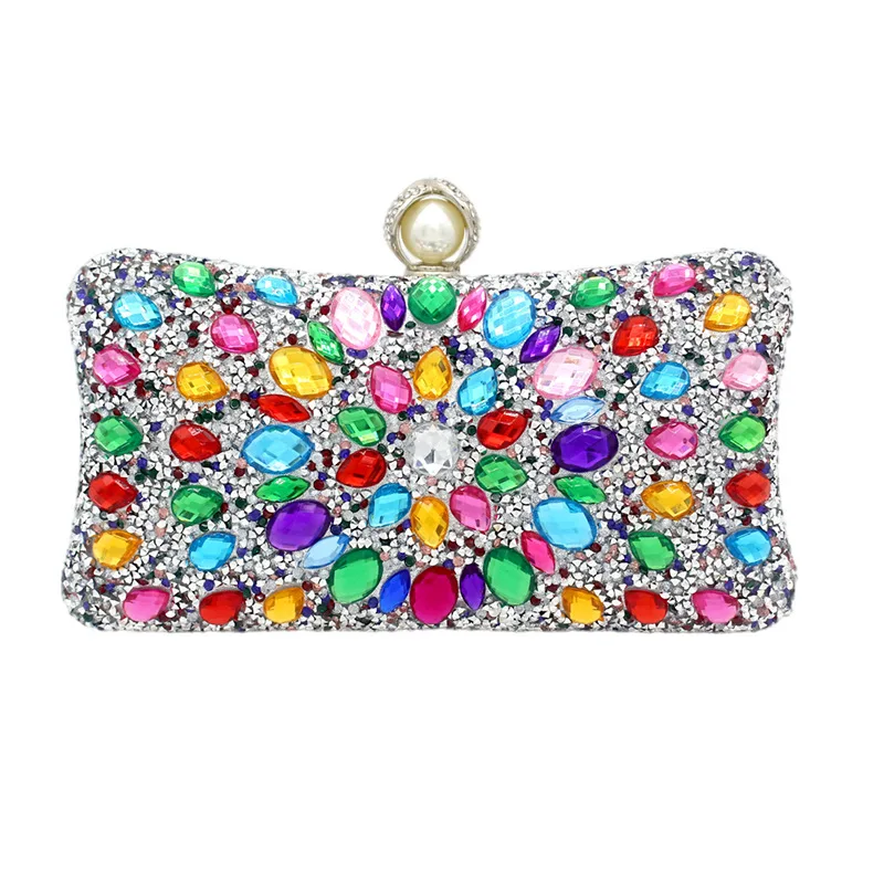 2023 Top Quality Colorful Stone Evening Bags Ful Side Pearl Hasp Wallets Chain Dinner Banquet Wallets Drop Shipping