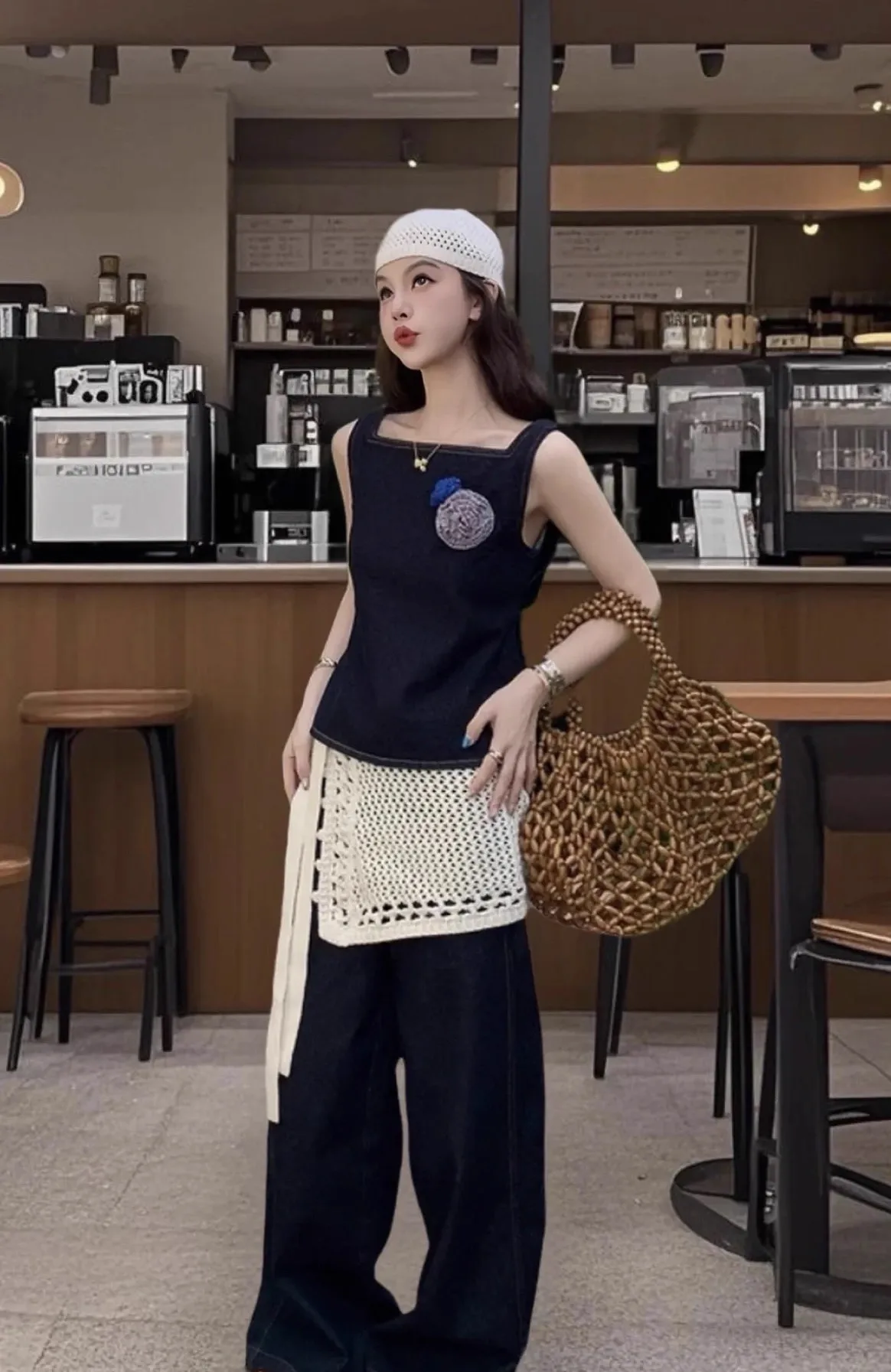 Simple Casual Handwoven Wooden Bead Handbag New Retro Versatile Summer Vacation Handheld Women's Shoulder Bags Water Bucket Bag