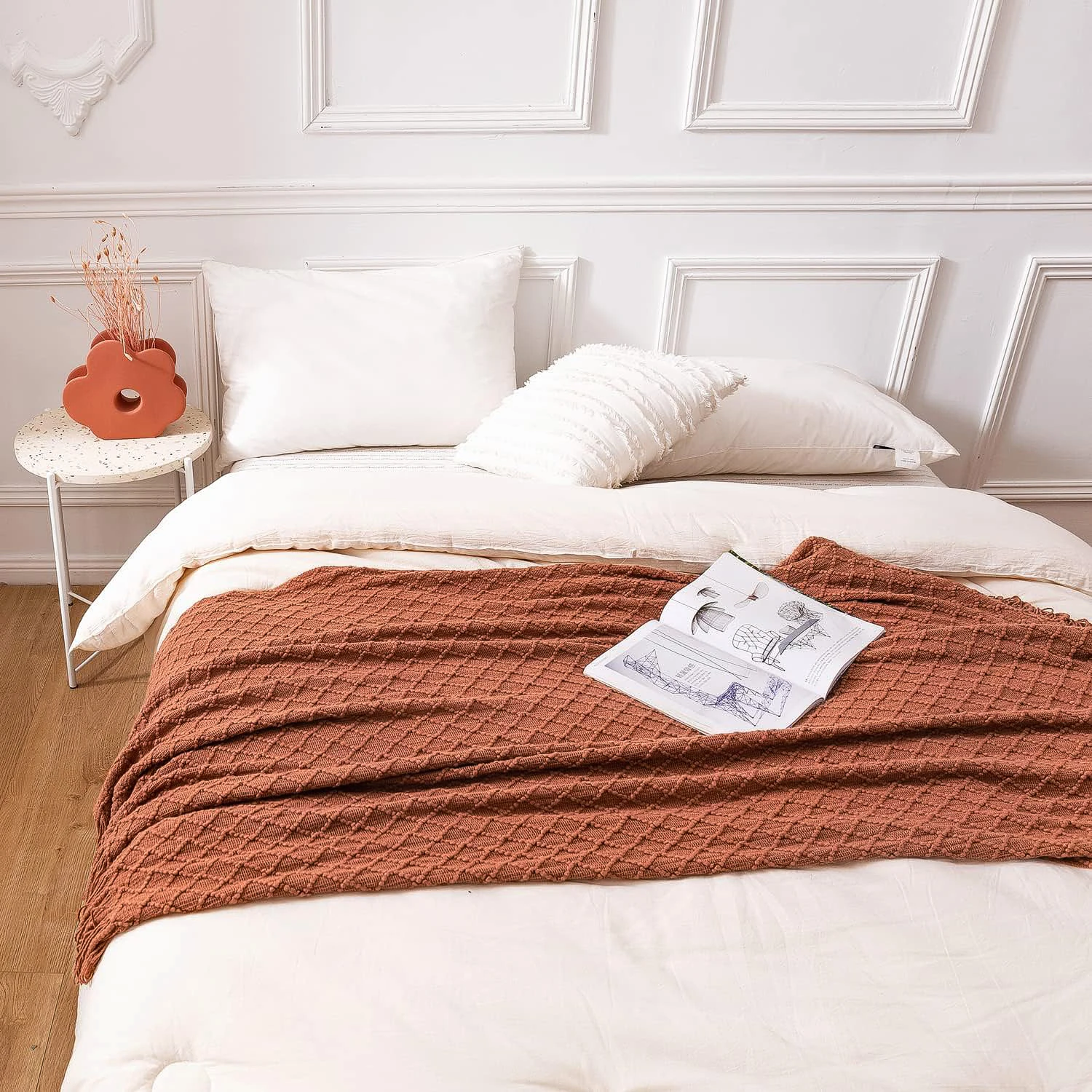 Battilo Beige Knitted Throw Blanket Soft Knit Throws For Bed Plaid Bedspread On The Bed Decorative Sofa Blanket LivingRoom Decor 6