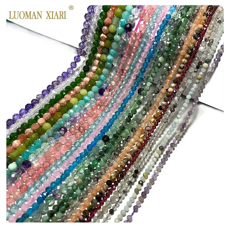 Natural Stone Beads Natural Stone Jasper Lapis Apatite Tourmaline Garnet Jade Faceted Round Beads For Jewelry Making DIY Bracelet Necklace 2/3/4MM