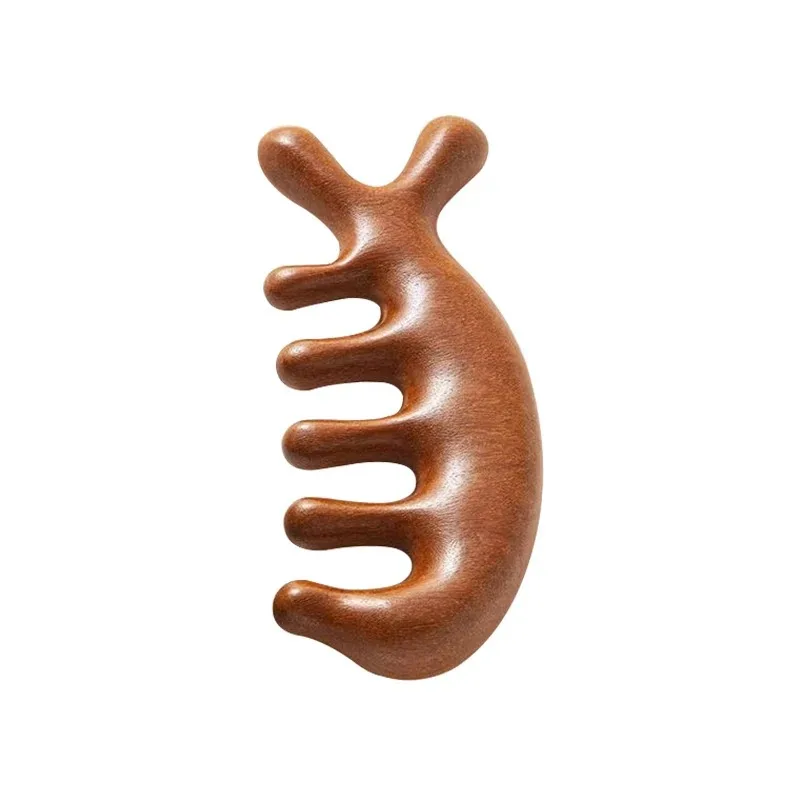 Meridian Massage Comb Five Teeth Stemless Chinese Acupuncture and Moxibustion Hair Comb Blood Circulation Sandalwood Practical