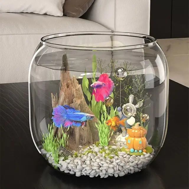 Multifunctional Transparent Round Fish Tank Anti-broken Plastic Viewing Tank Decorative Fall Resistant Fish Bowl Office 2