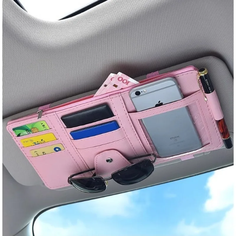Car visor storage bag Card holder Glasses holder Multi-function ticket storage bag Leather car interior