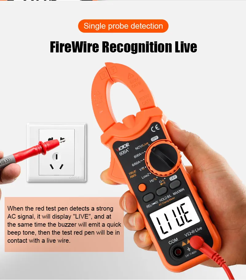 VC606+ Series Low Impedance Clamp Meter 5999 Digit Display 35mm 600A Inrush Curr