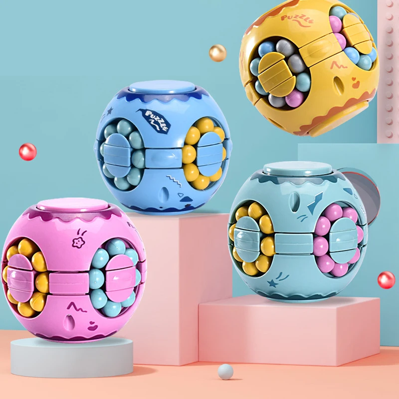 

2 In 1 Children Rotaing Fingertip Little Magic Beans Cube Burger Cube Toy Ball Cube Gyro Puzzles Adults Stress Relief Toy