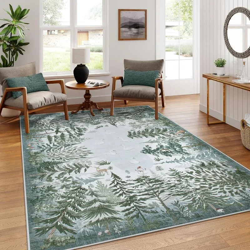 Green Living Room Carpet Retro Jungle Bedroom Rug Fashion Machine Washable Non-slip Sofa Coffee Table Floor Mats Ковер Tapis 러그