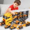 Big Construction Container Transporter Playset With 6PCS Mini Vehicle Carrier Truck Engineering Car Model Toys For Kids Gifts 1