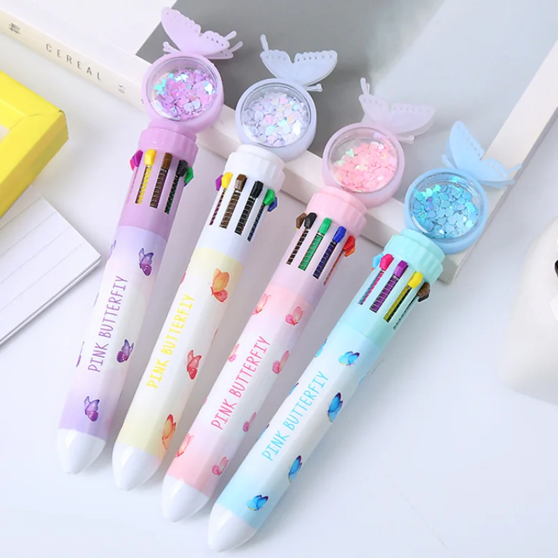 Penne a sfera per bambini forniture per la scuola e l'ufficio Glitter  Kawaii Stationey Pen Blue Ink Color promozione regalo farfalla multicolore