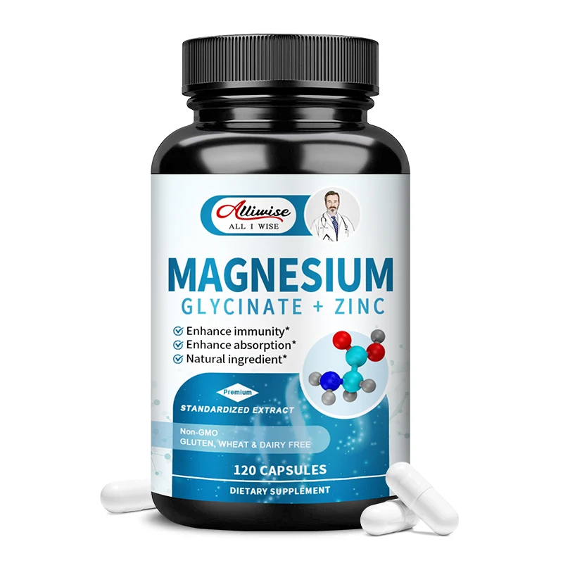 

Alliwise Magnesium Glycinate & Zinc Dietary Supplement - Bone, Nerve, Immune Support - Suitable for Men and Women