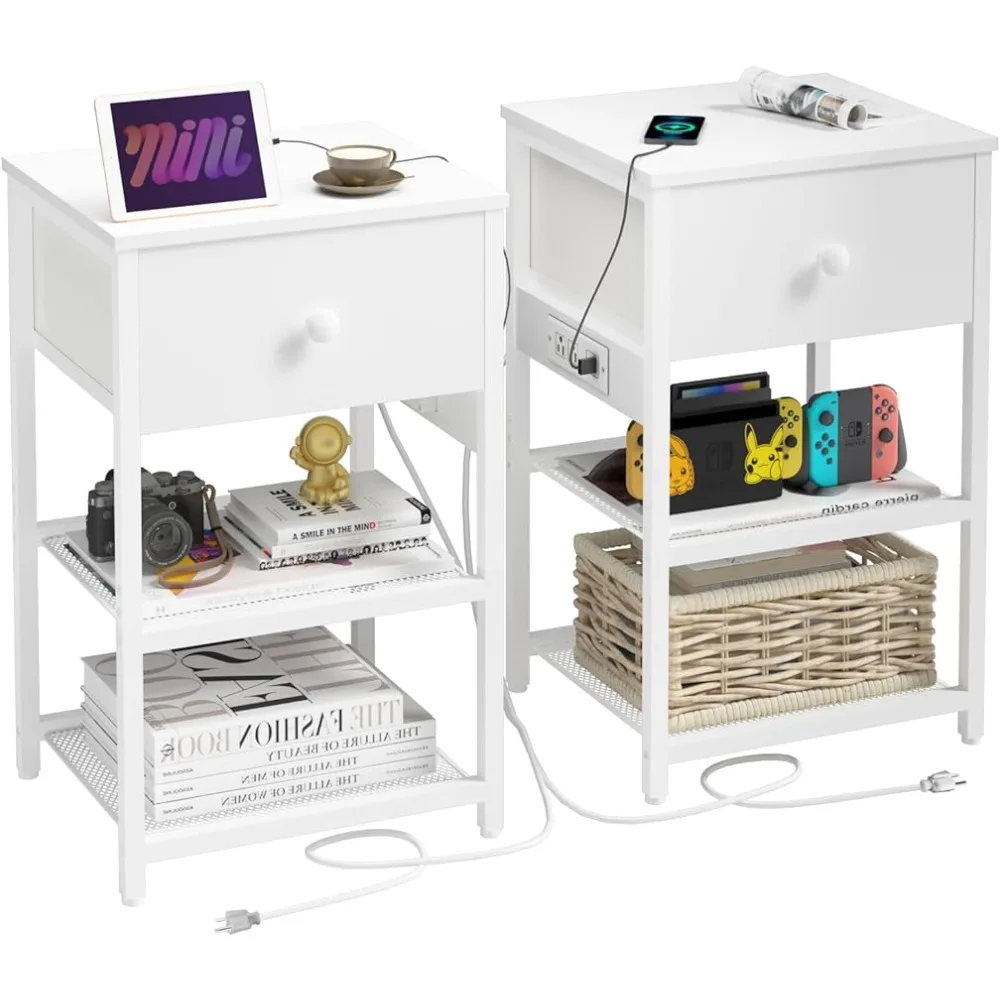 

LTTDOUK Nightstands Set of 2 with Charging Station, End Table for Small Spaces, White Side Table for Bedroom, Living Room