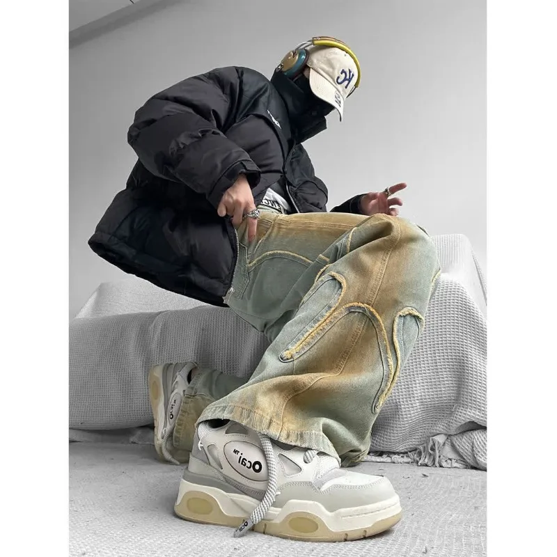 High Street Retro Loose Washed Old Fashionable Loose Jeans with A Sagging and Straight Tube for Slimming