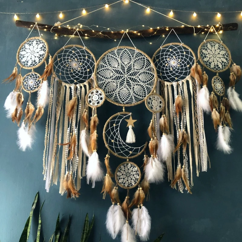 

Foreign trade Indian Dream Hunting Net pendant Wind chime feather pendant Indoor tassel wall hanging homestay decoration