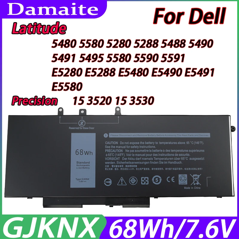 Damaite GJKNX Аккумулятор для ноутбука Dell Latitude 5480 5580 5590 5490 5280 5288 5488 5591 5491 5495 E5480 E5580 E5490 E5590 M3520