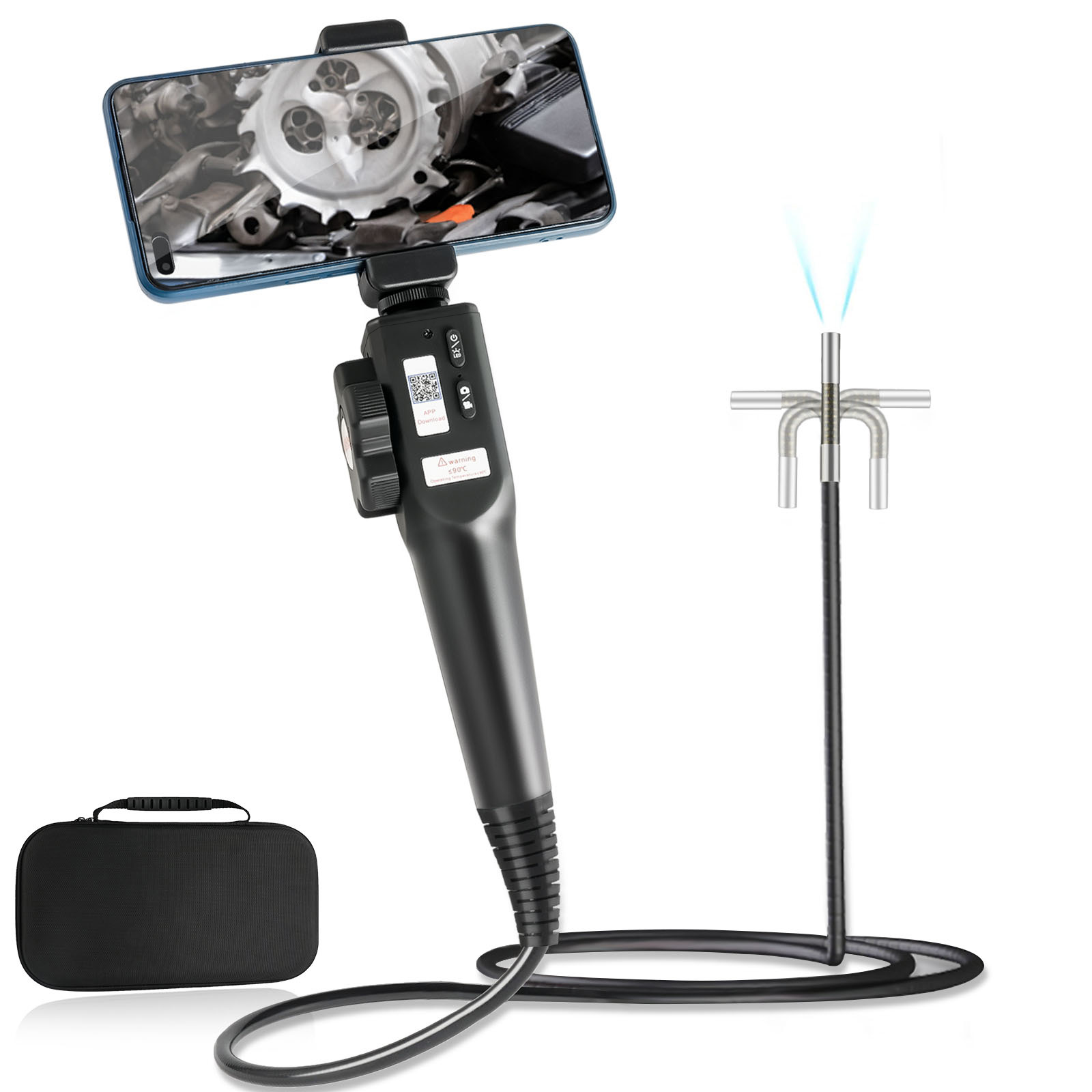 Two-Way Articulating Borescope Industrial Endoscope with  5.5mm Articulated Snake Camera with Light for PC IOS Android