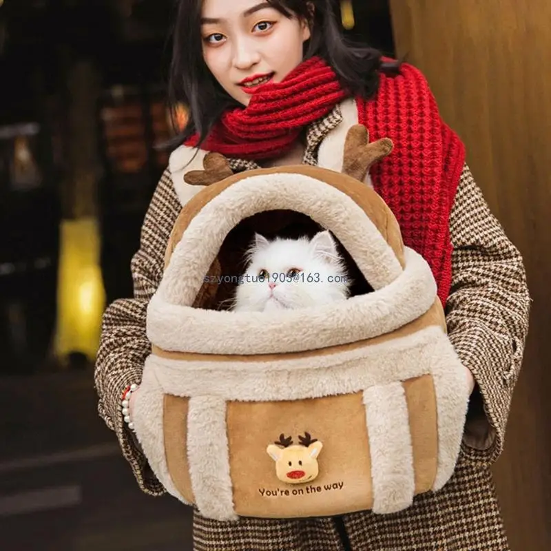 Pet Backpack Warm Travel Bag for Cat Dog Portable Small Animal Cage Outgoing Plush Bag Cat Winter Travel