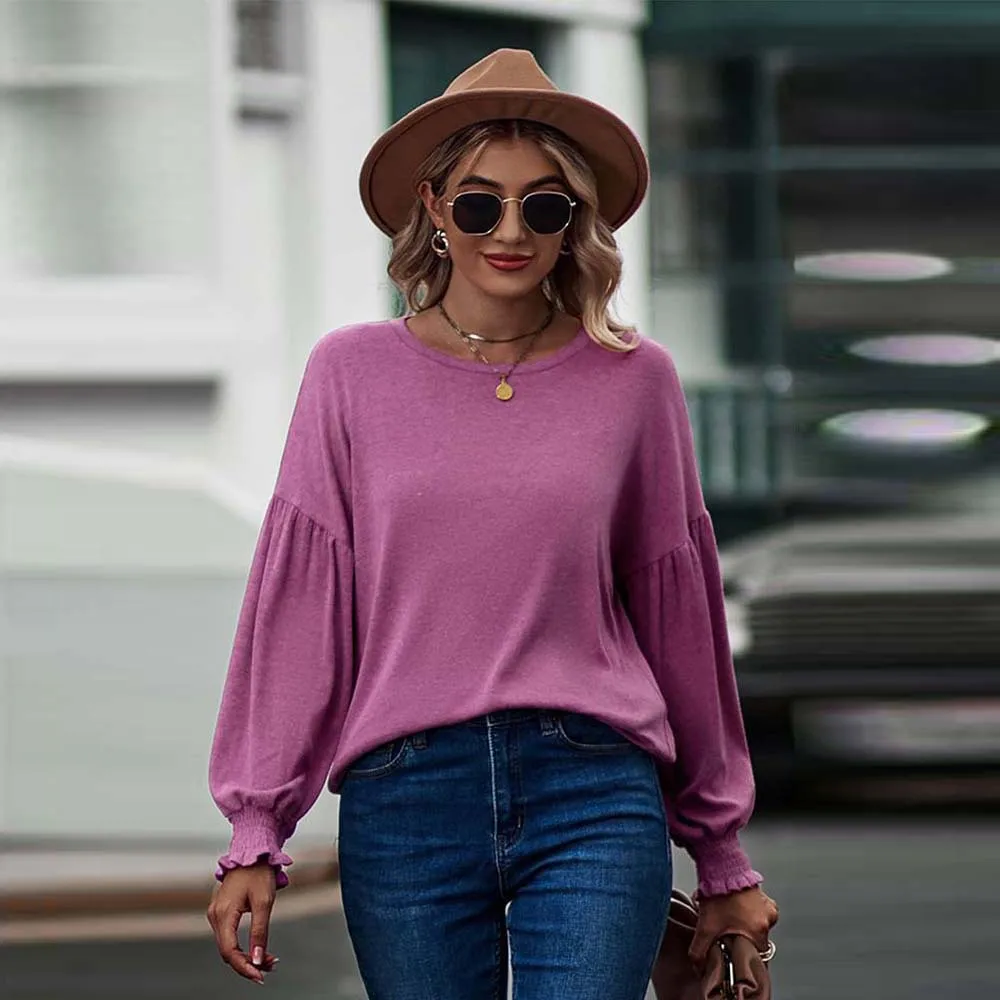 

Shi Ying Autumn New Solid Long Sleeve Top Women's Simple Round Neck Pullover 25117447