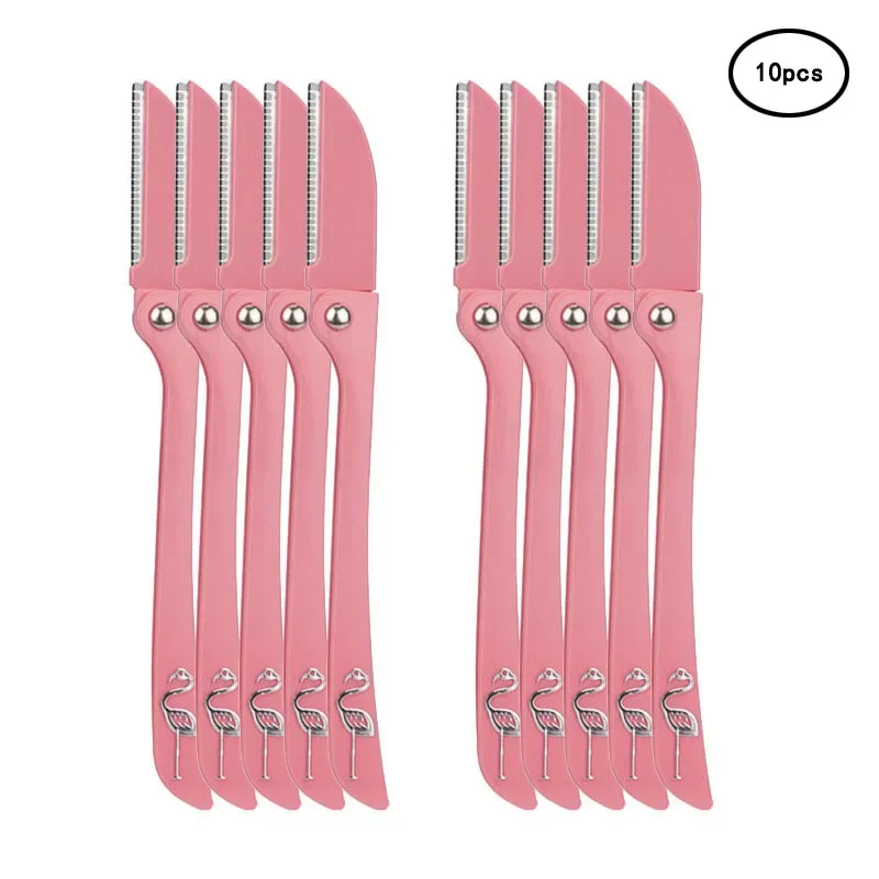 Eyebrow Trimmer Set Karsyngirl 5/10Pcs Foldable Eyebrow Trimming Knife Beginner Female Eyebrow Shaving Blade Anti-scratch Face Razor for Women