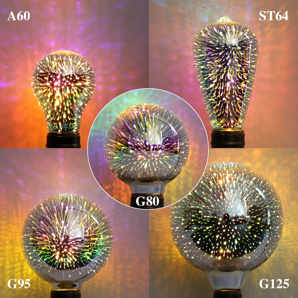 3D 에디슨 LED 조명 전구 E27 220V 빈티지 크리스마스 앰플 장식 다채로운 에디슨 LED 램프 홈 거실 실내 조명