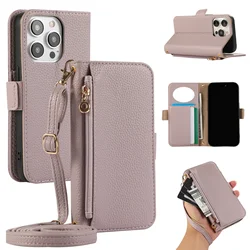 Sleek Leather Crossbody Wallet with Card Holder and Phone Case - iPhone 13 Mini (Purple)