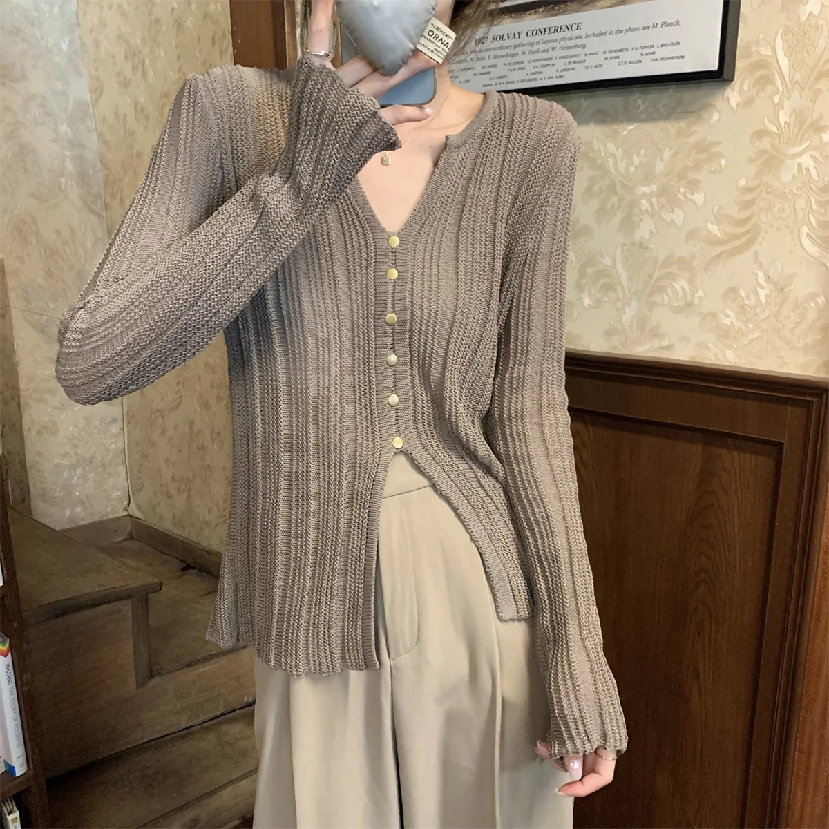 Women Long Sleeve Knitted Sweater Cardigan