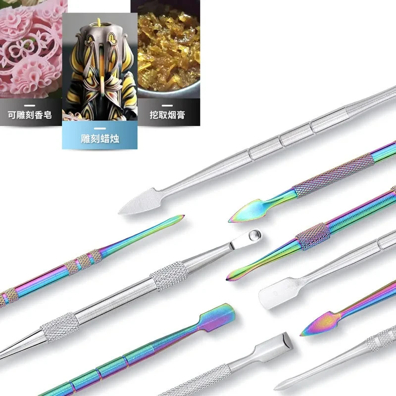 WEPUFF Stainless Steel Oil Wax Spoon Cigarette Accessories Double Sided Stainless Steel Cuticle Pusher Cuticle Dead Skin Trimmer 6