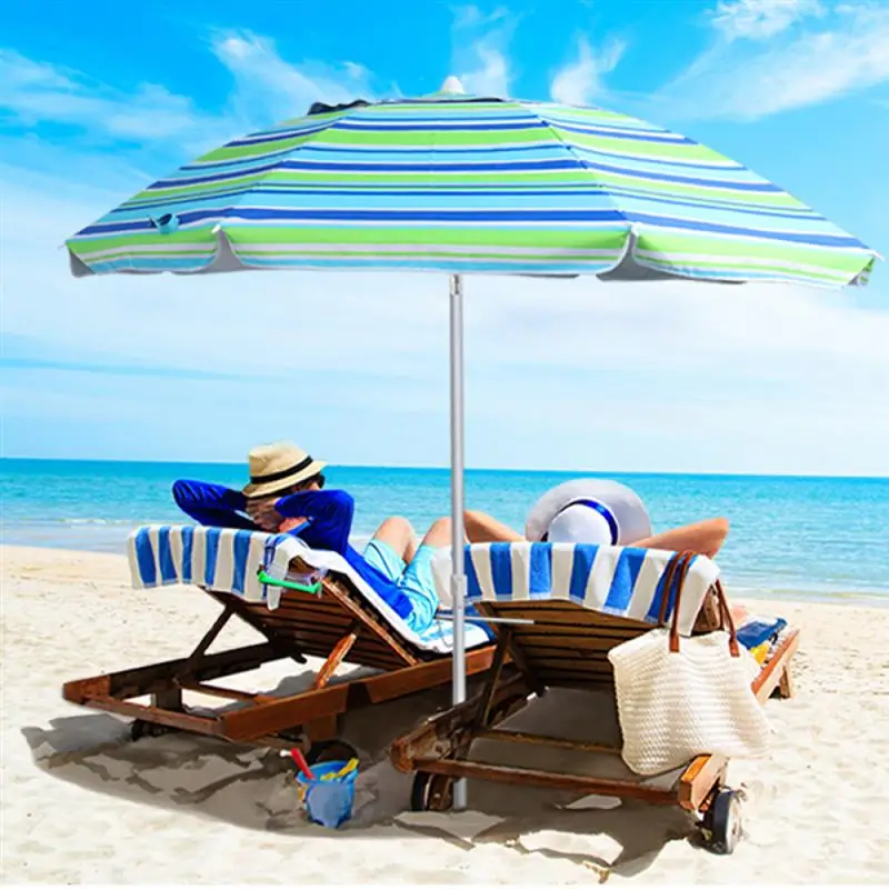 MOVTOTOP 6.5ft Beach Umbrella Striped Sun Shelter UV Protection Breathable Windproof Beach Umbrella for Beach Travel