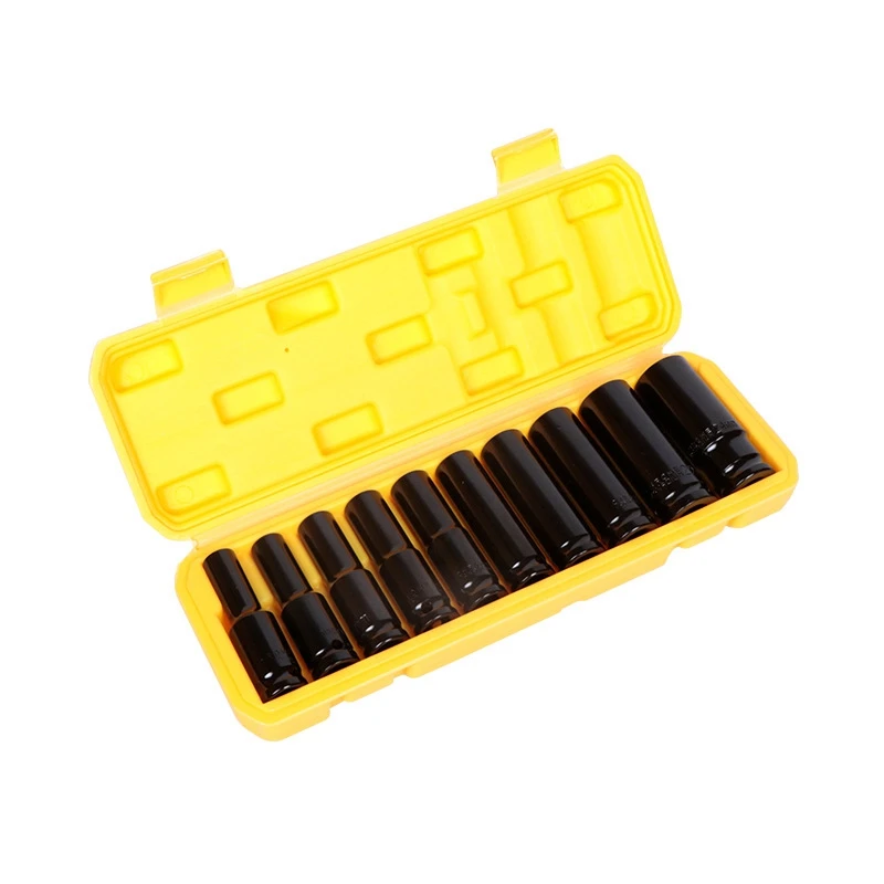 

1/2 Inch Drive 6-Point Impact Socket Set 10 Pcs Metric Sizes 10-24Mm Steel With Hard Storage Box Hand Tools Set