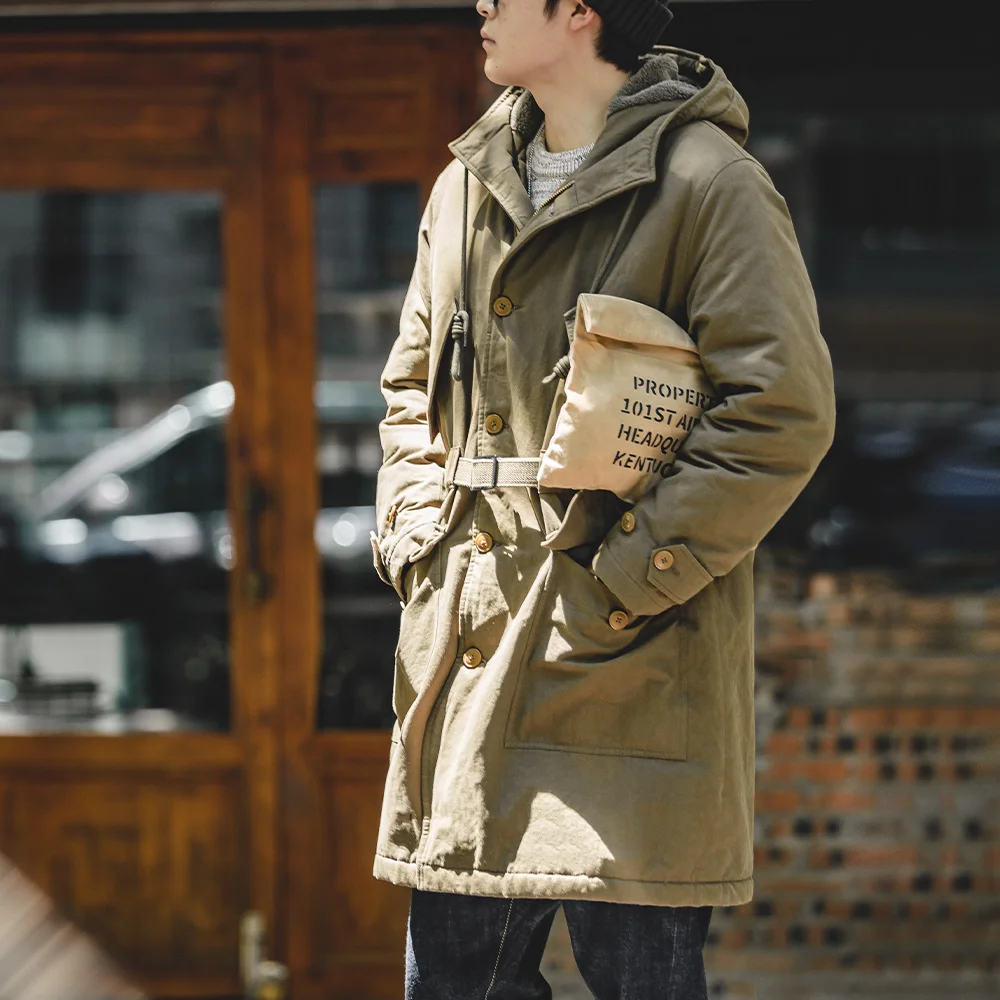 Maden Heavyweight M47 Parka for Men Mid-length Thickened Hooded Coat Adjustable Cuffs Winter Warm Fleece-lined Cotton Jacket 3