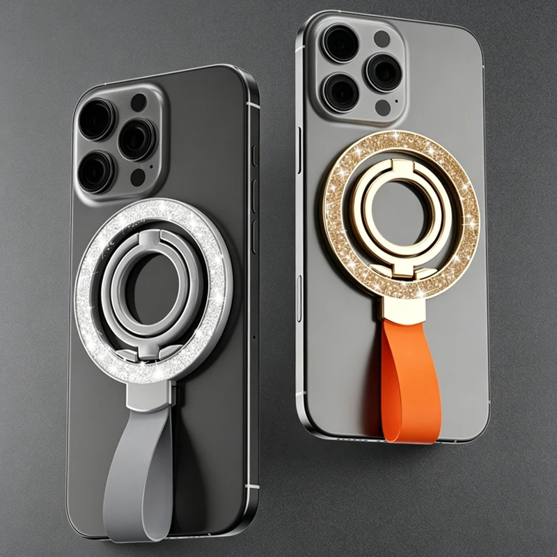 Double-Sided Magnetic Finger Ring Holder with Kickstand
