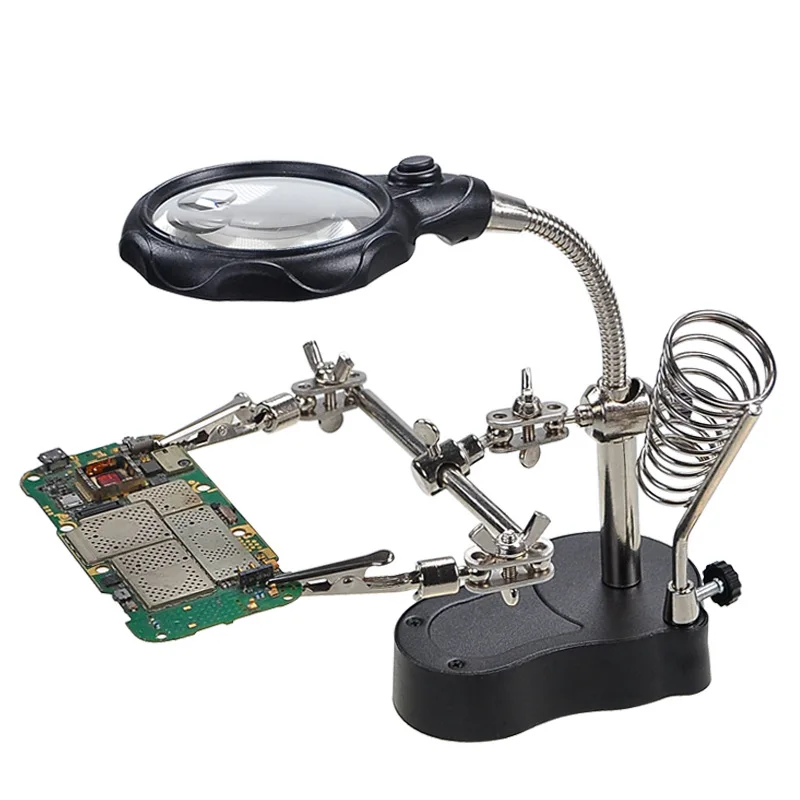 ESPLB 3.5X 12X Helping Hands Third Hand Soldering Iron Welding Stand Station with 2 LED Clip Welding Magnifier Magnifying Glass soldering helping hands