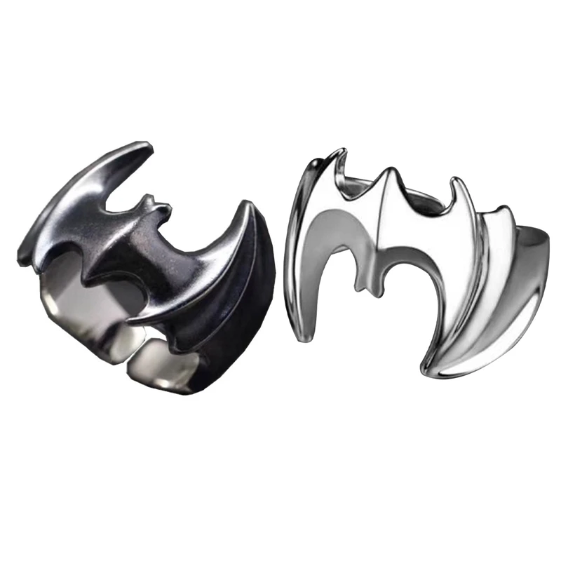 Finger Rings Vintage Bat Ring for Men Open Size Gun Black / Silver