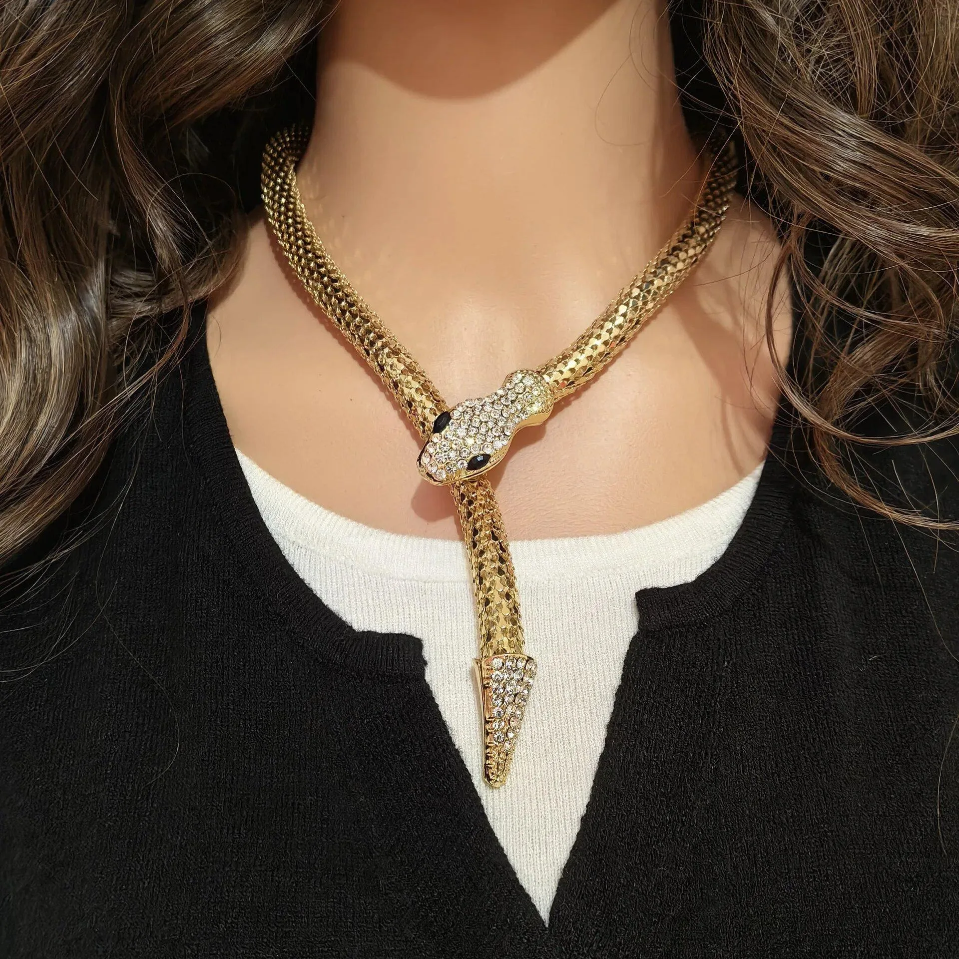Fashion Collier Femme Jewelry Full Rhinestone Accessories gold silver Crystal Snake long Pendant Necklace