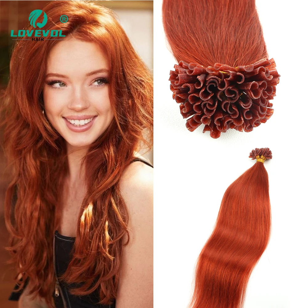 

1.0g/pcs Copper Red Straight Keratin Human Fusion Hair Nail U Tip Remy Hair Extension Pre Bonded Human Hair Extensions For Women