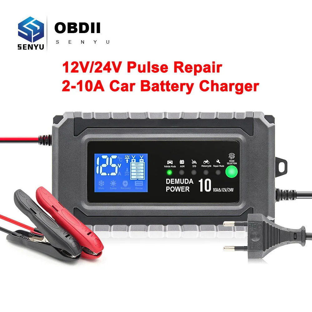12v/24v 10a Car Battery Charger Pulse Repair Fast Charge For Car
