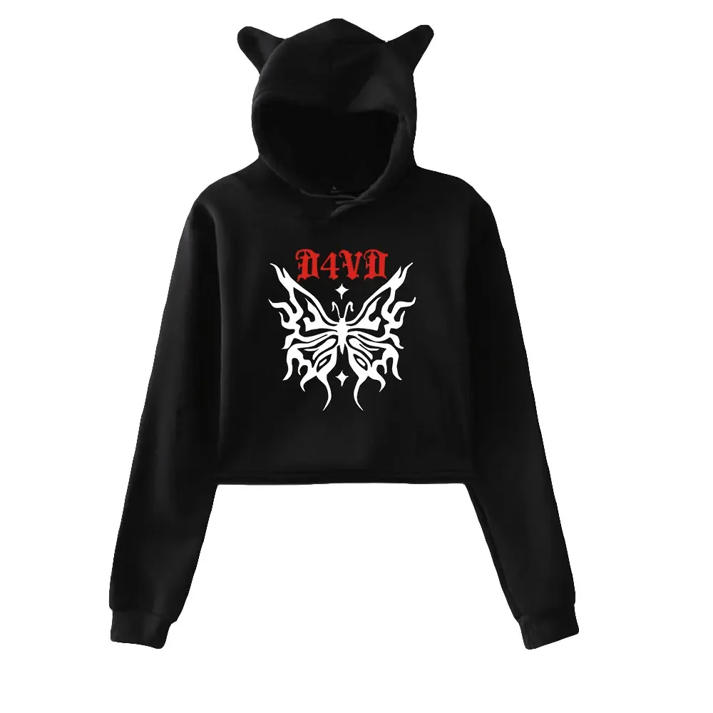 

Укороченный топ с принтом рэпера D4vd Merch, Женская Толстовка Y2K, уличная одежда в стиле хип-хоп, кавайный Укороченный свитшот в стиле Харадзюку с кошачьими ушками, женские толстовки