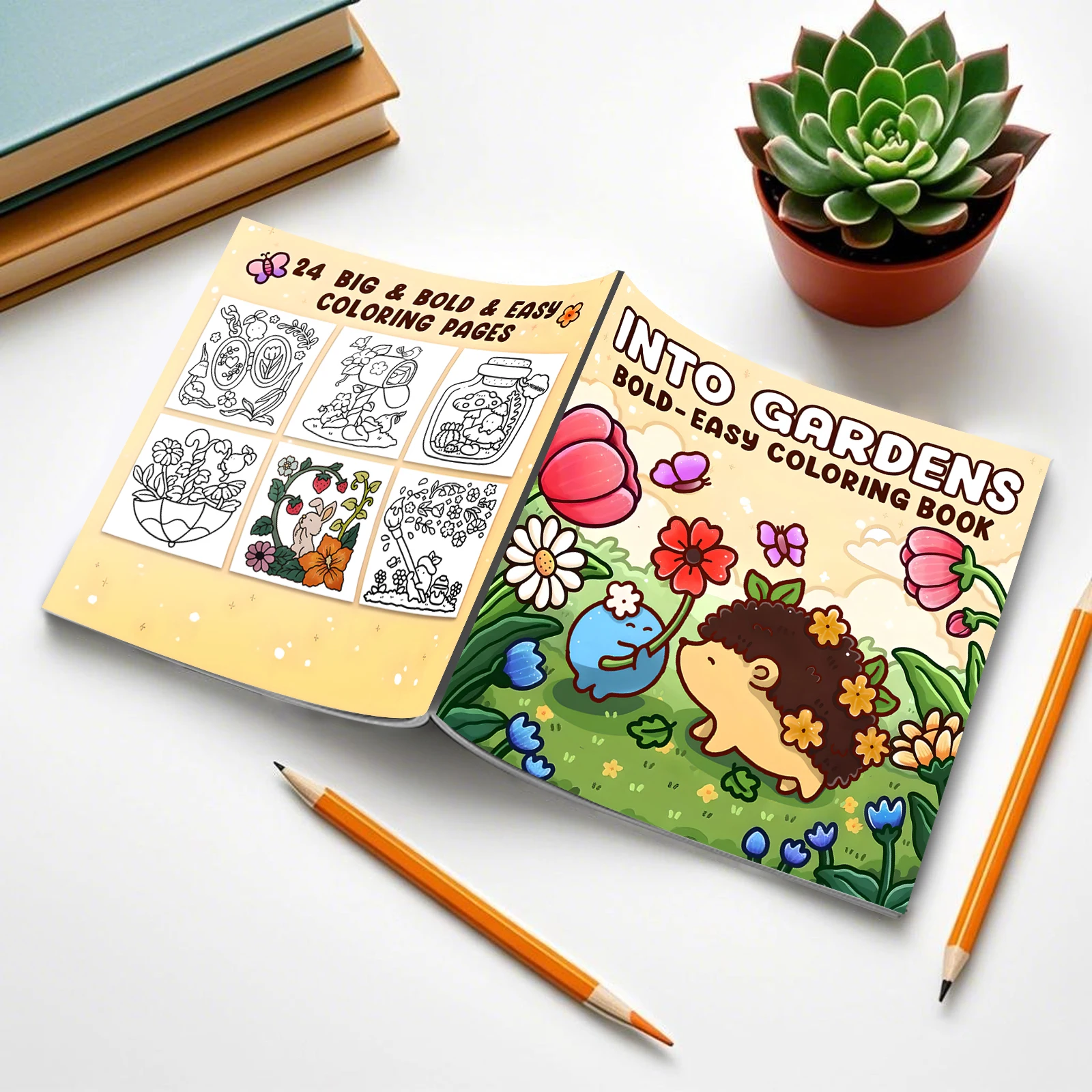 Into Gardens Bold & Easy Coloring Book Featuring Plants, Flowers, and Cute Animals for Adults and Teens Graffiti Painting Book 2