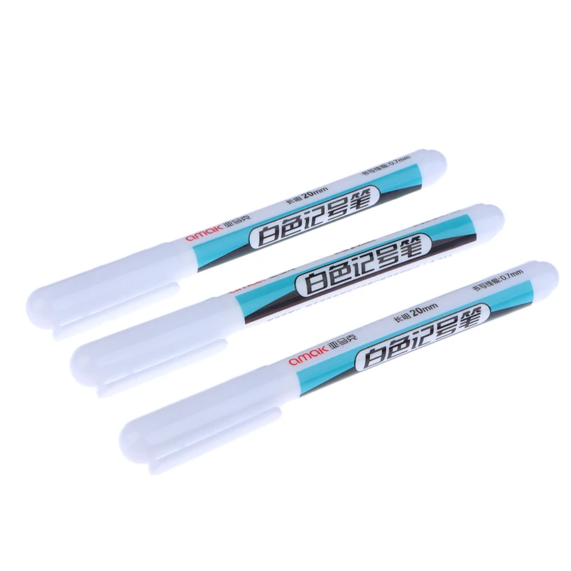 흰색 네임펜 펜 페인트 마커, 나무 바위 플라스틱 가죽 유리 돌 금속 미술 용품, 3 개
