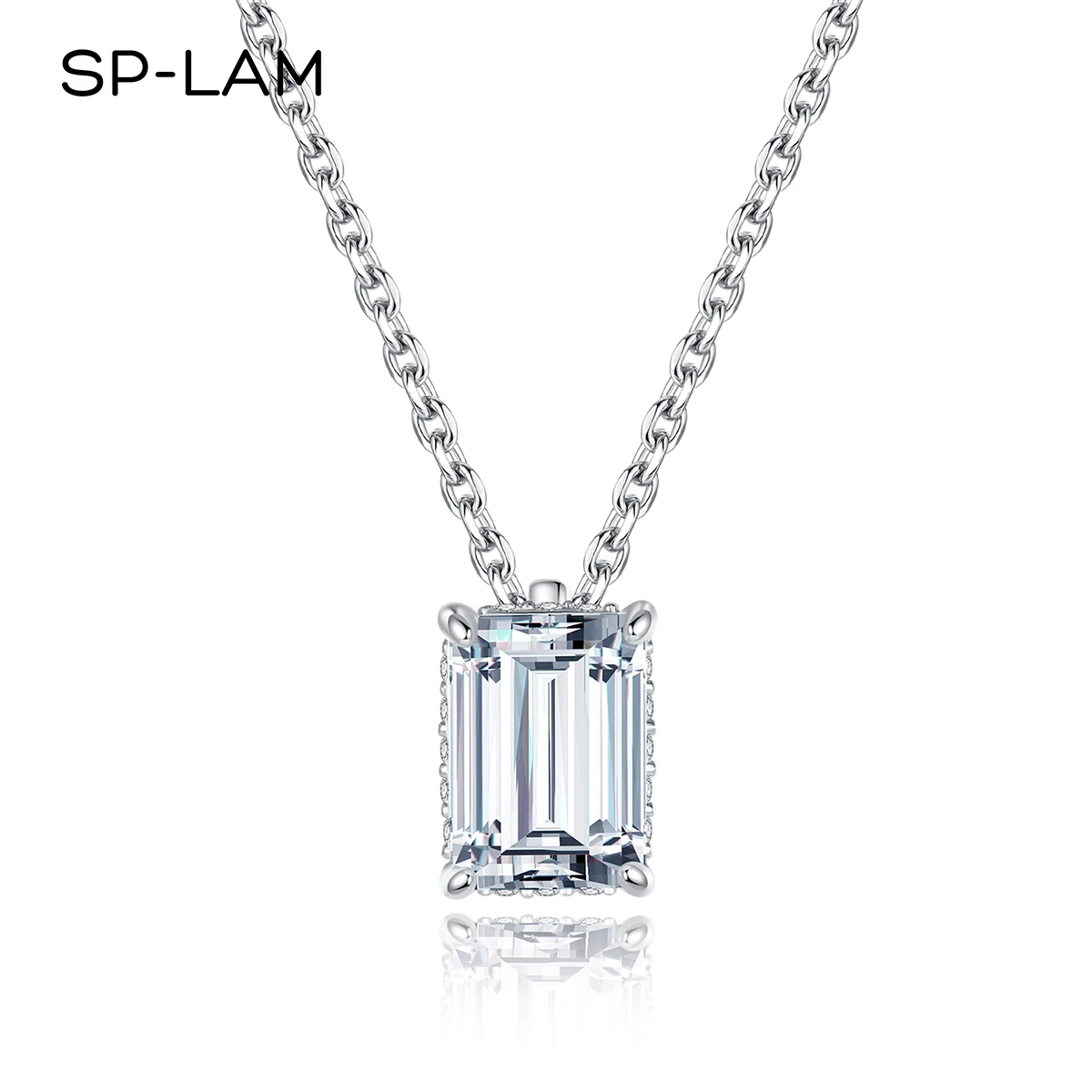 

JEWELS 925 Moissanite Pendant Emerald Cut 1Ct D Created Diamond Gemstone Necklaces For Women Authentic Sterling Silver Jewelry