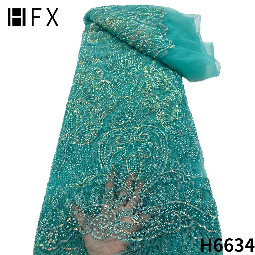HFX Sequins beaded Lace Fabrics 2022 African Net Lace Fabric High